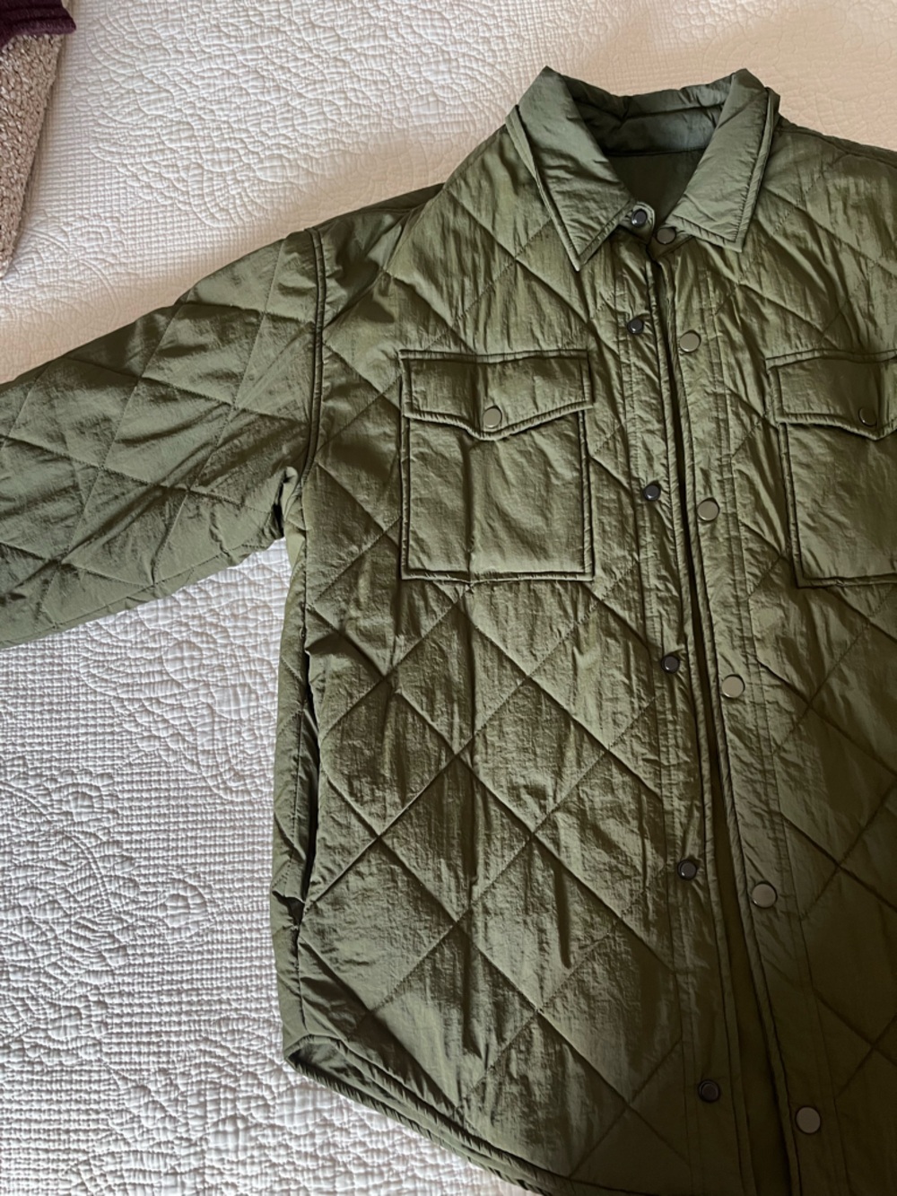 Oak + Fort Quilted Olive Green Button-Front Jacket - Picture 2 of 5
